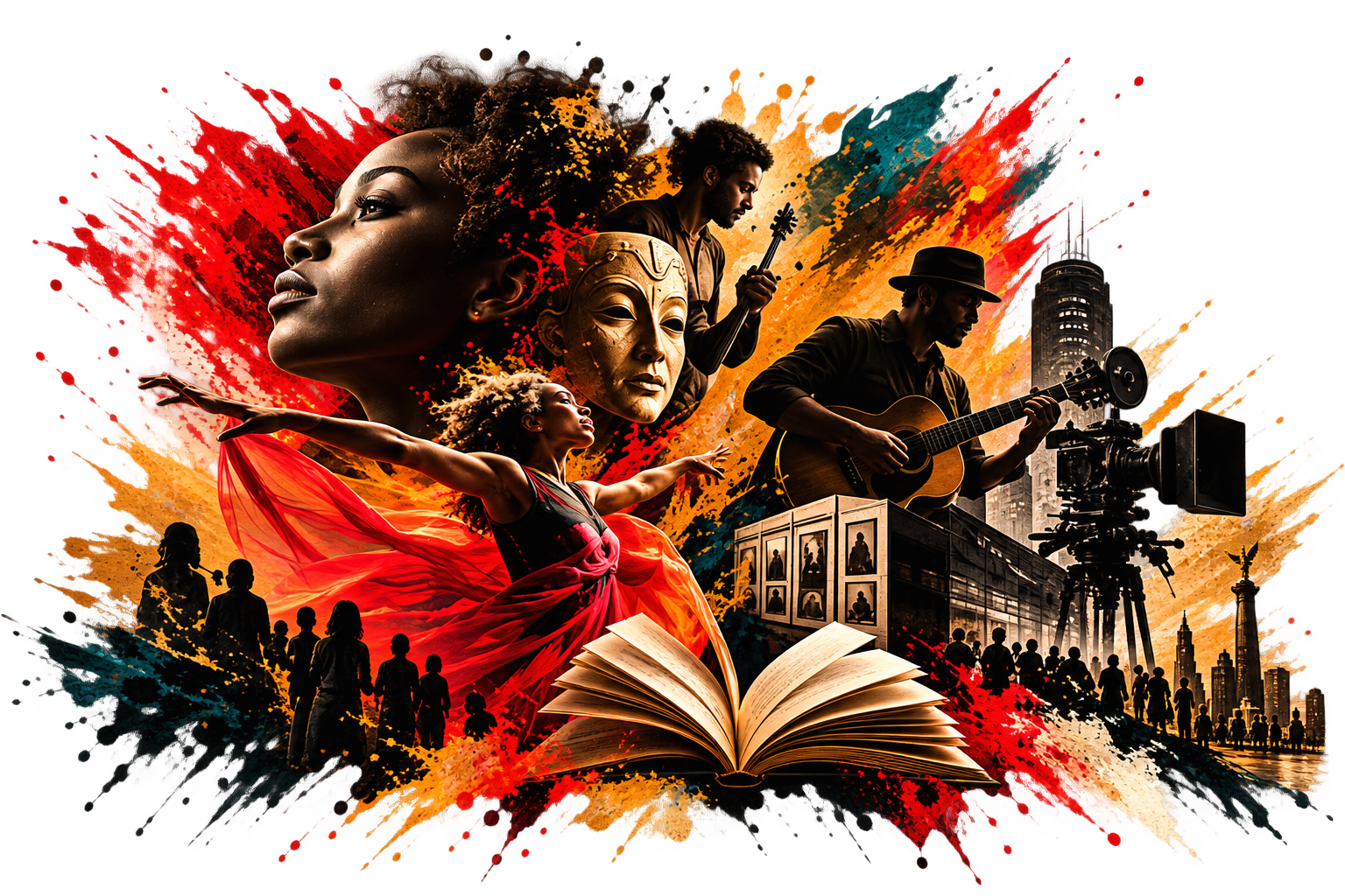Colagem artística da Tempu.e.Tempus com dança, teatro, música, cinema e literatura
